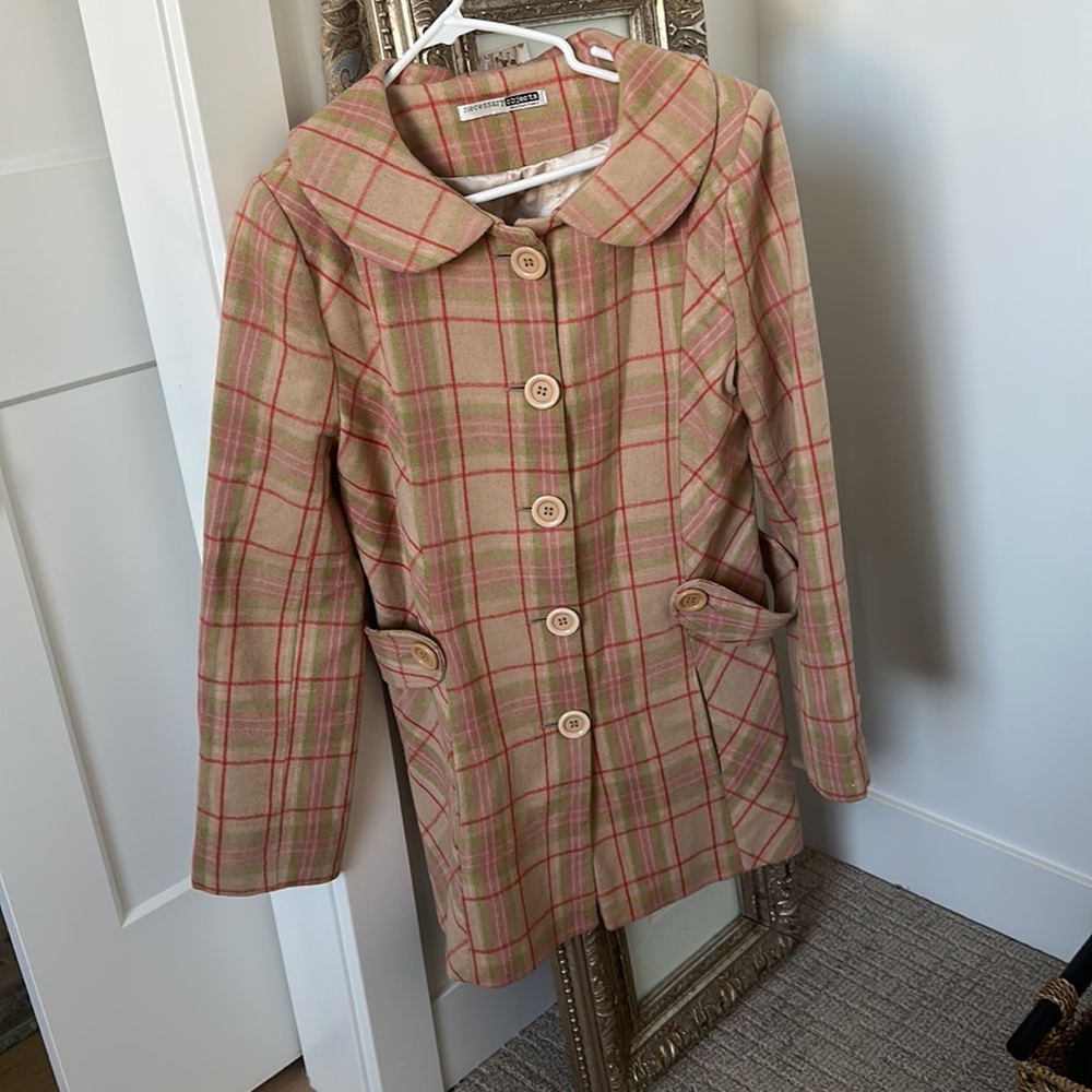 Wool coat, plaid size large